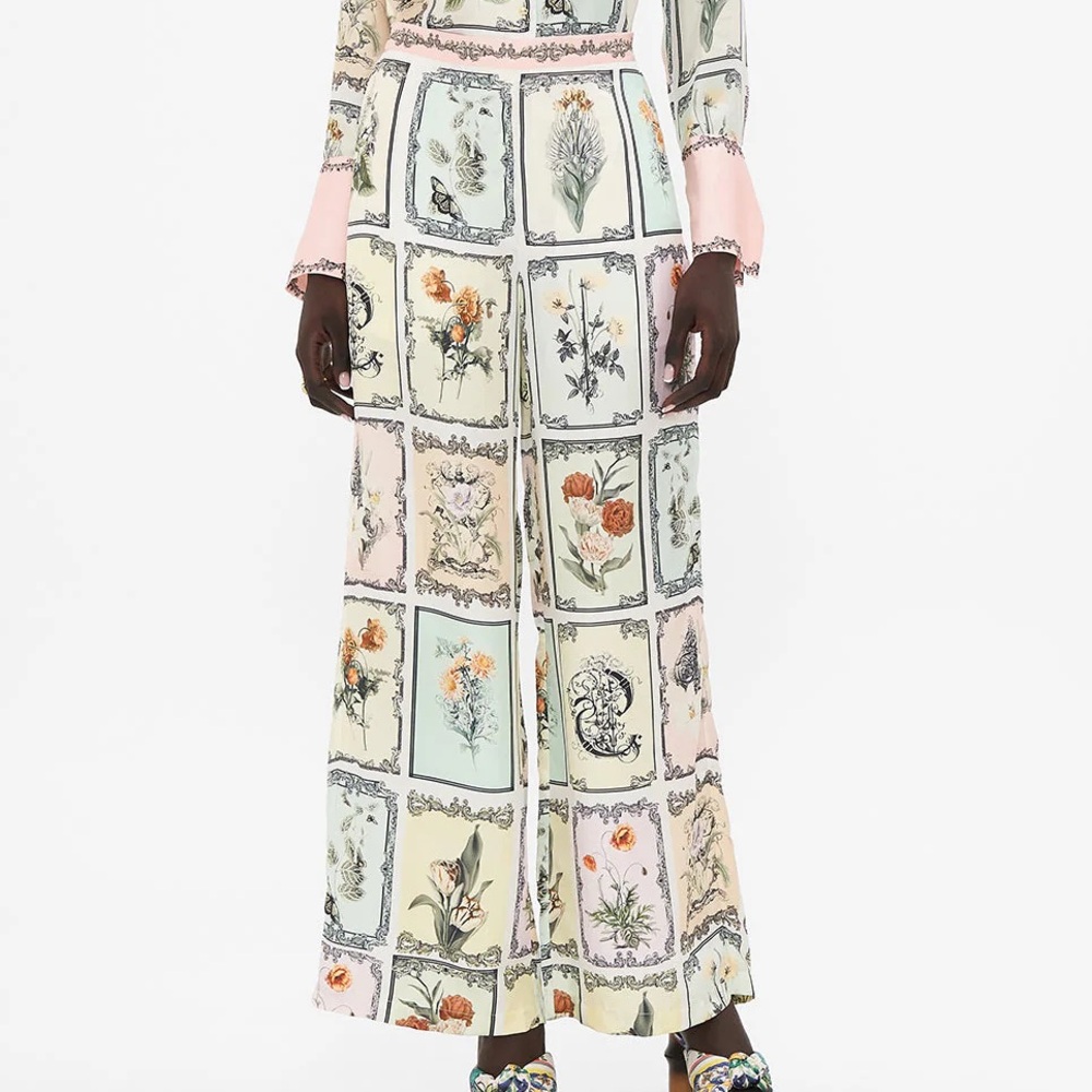 ๐ธ CAMILLA Silk Floral Long Live Letterpress Minimal Wide Leg Pants Small S - Picture 2 of 16